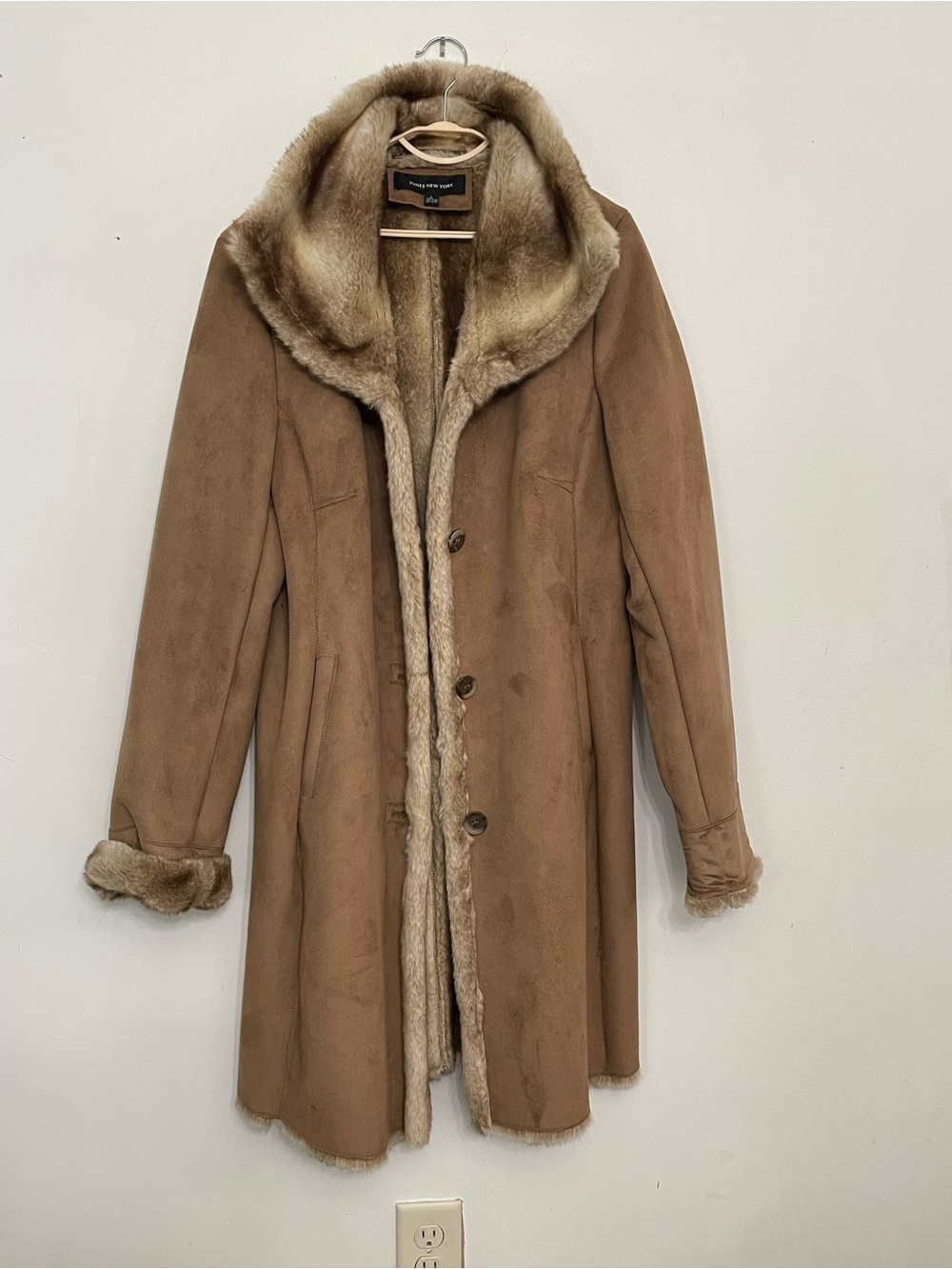 Jones New York Tan Shearling-Trim Suede Trench Coat